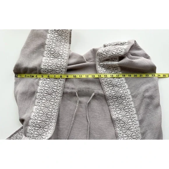 Garnet Hill Embroidered Kaftan Swim Cover Up Gray White Drawcord Tassel Large - Picture 8 of 9